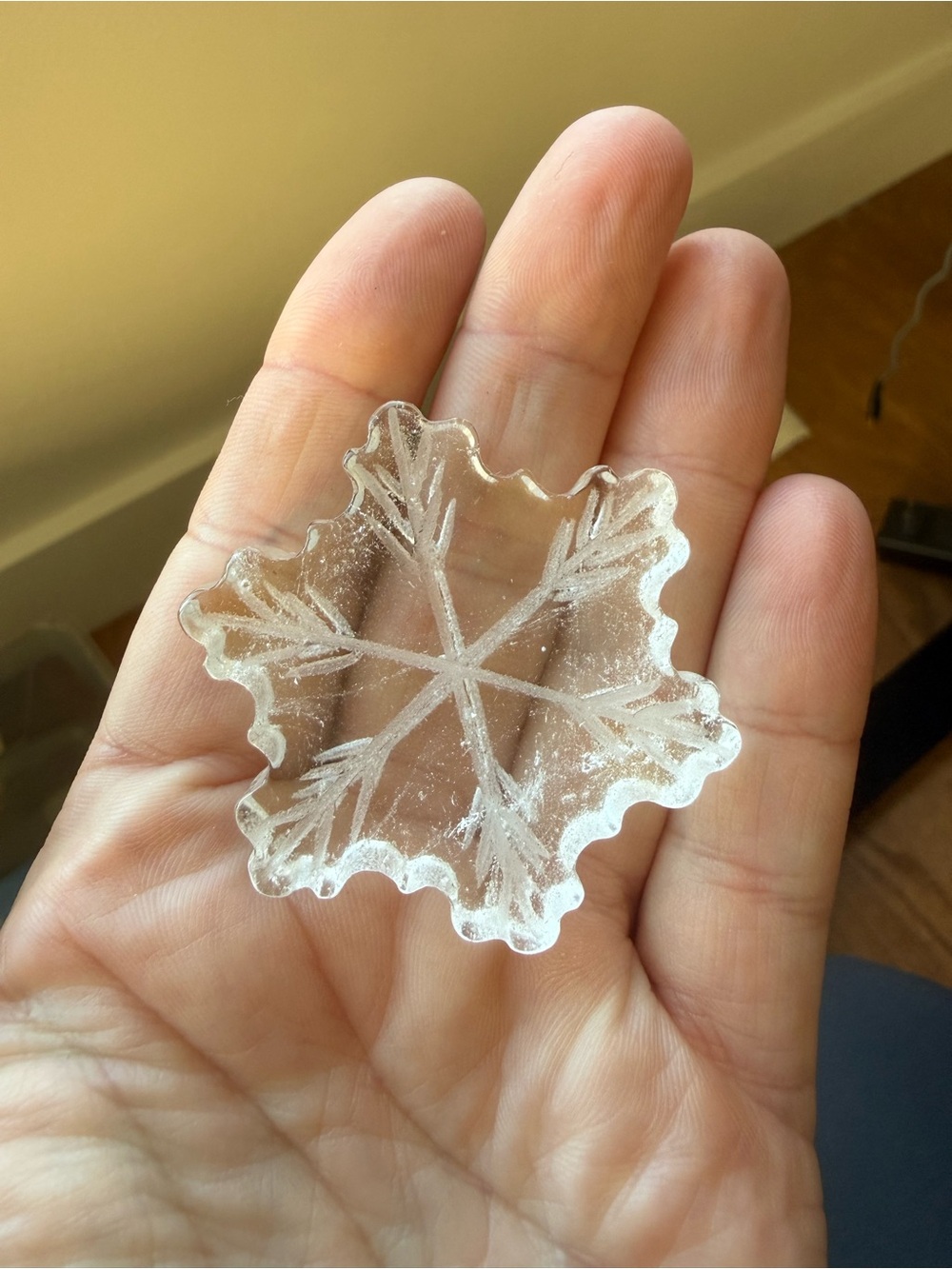 Clear quartz crystal polished snowflake carving